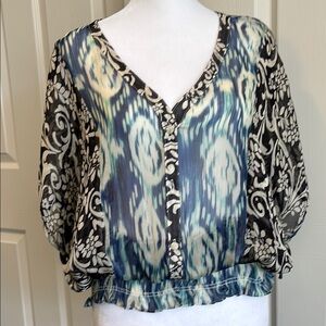 Karen Kane Graphic Blue and Black 3/4 Sleeve Blouse